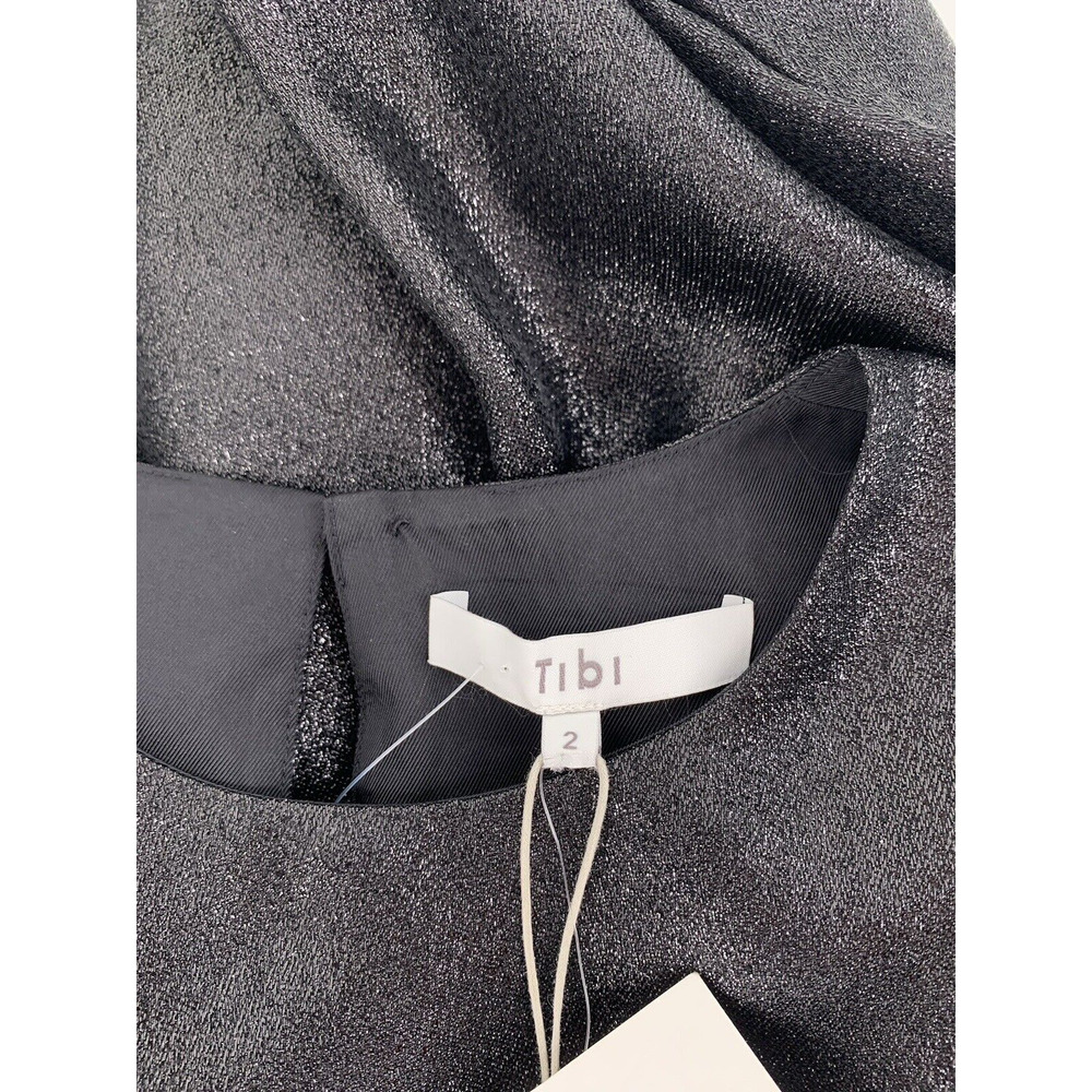 NWT Tibi Lame Flap Cuff Crewneck Top Blouse Black Sparkle 2 - Picture 11 of 16
